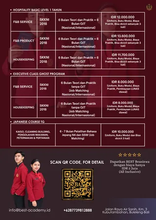 Brosur BEST ACADEMY halaman 2 — Tabel program dan harga
